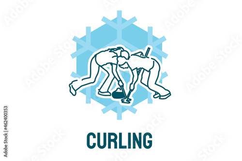 Curling sport vector line icon. sportman with curling stones, equipment sign. sport pictogram illustration © Yuniar20