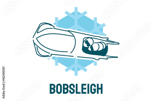 Bobsleigh sport vector line icon. sportman with sleigh, equipment sign. sport pictogram illustration