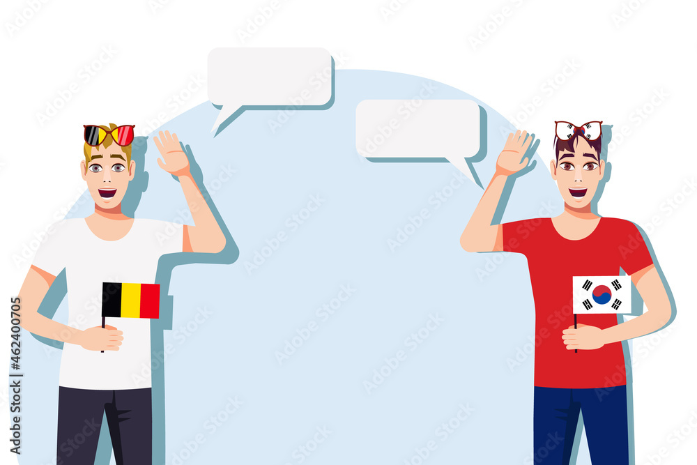 The concept of international communication, sports, education, business between Belgium and South Korea. Men with Belgian and South Korean flags. Vector illustration. The concept of international communication, sports, education, business between Belgium and South Korea. Men with Belgian and South Korean flags. Vector illustration.