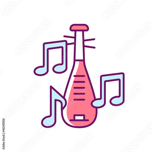 Pipa instrument RGB color icon. Wooden musical device. Four-stringed plucked lute. Traditional pear-shaped instrument. Chinese symbolism. Isolated vector illustration. Simple filled line drawing