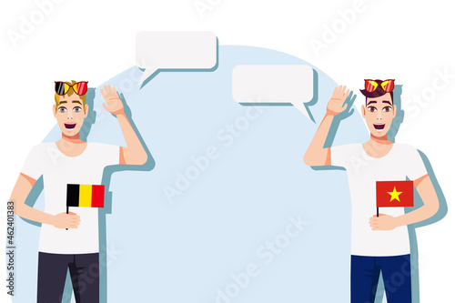 Men with Belgian and Vietnamese flags. Background for the text. Communication between native speakers of the language. Vector illustration.