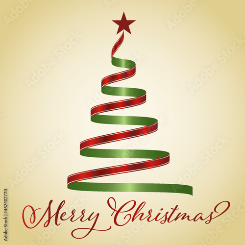 Stylized ribbon Christmas tree with a yellow background. Christmas design Vector illustration. Merry Christmas. Eps 10.