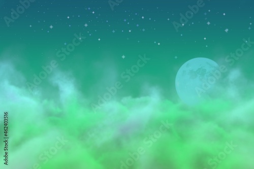 Abstract background design illustration of visionary clouds with moon with stars you can use for art purposes