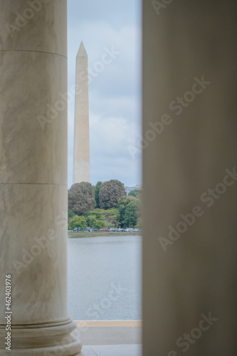 Jefferson Memorial landmark shrine  hall is a presidential memorial site built in Washington, D.C. at Tidal Basin Lake with picturesque cherry tree nature landscape photo