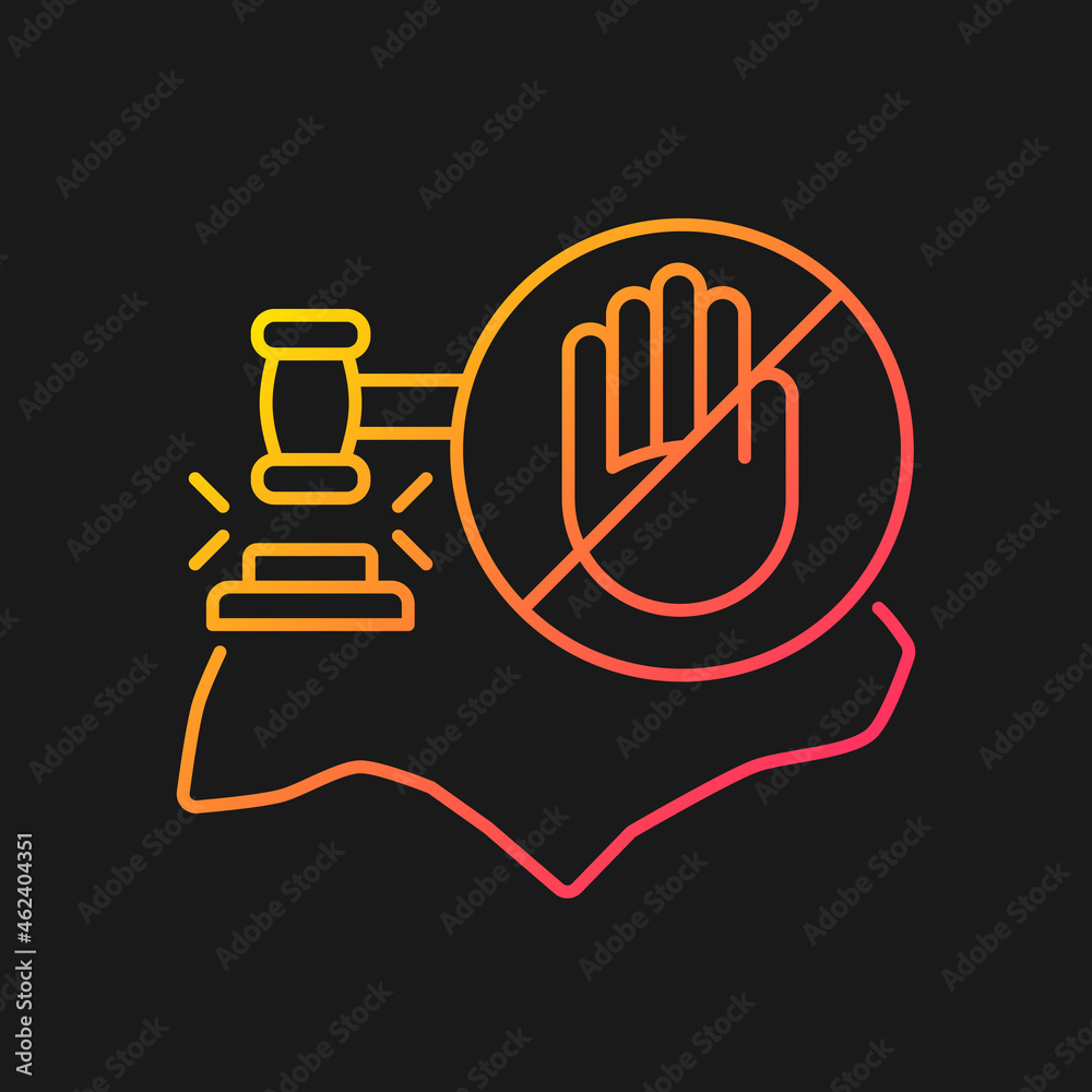 Fines and prohibitions gradient vector icon for dark theme. Singapore laws and regulations. Punishments for offences. Thin line color symbol. Modern style pictogram. Vector isolated outline drawing
