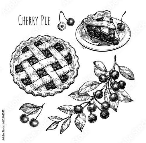 Ink sketch of cherry pie.