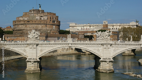 Horizontal shot of the Aelian Bridge near the Castle of the Holy Angel. Rome. Italy photo