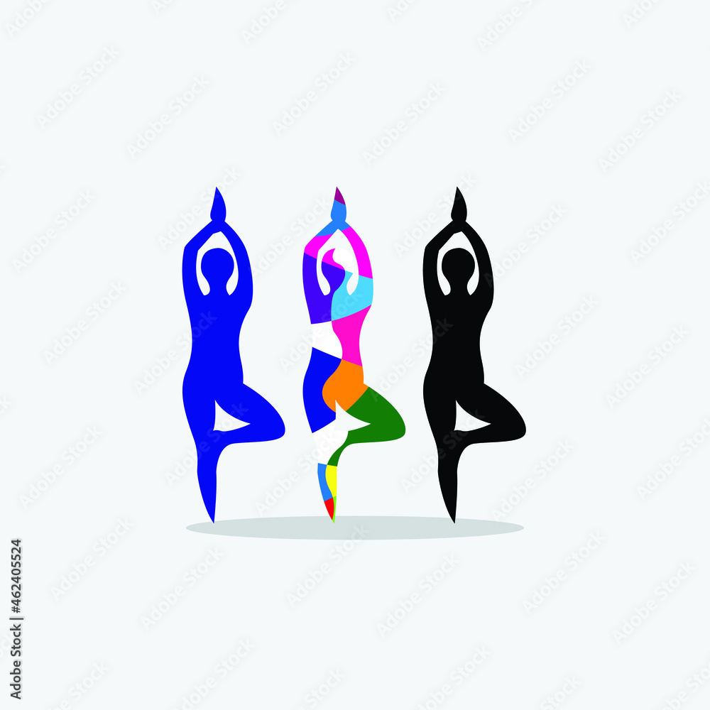 Fototapeta premium Vector illustration of Lotus Position. June 21st international yoga day. Yoga Silhouette Stock Illustration.yoga vector image.