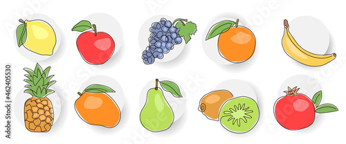 Collection of fresh  colorful and organic fruits illustration  icon design.