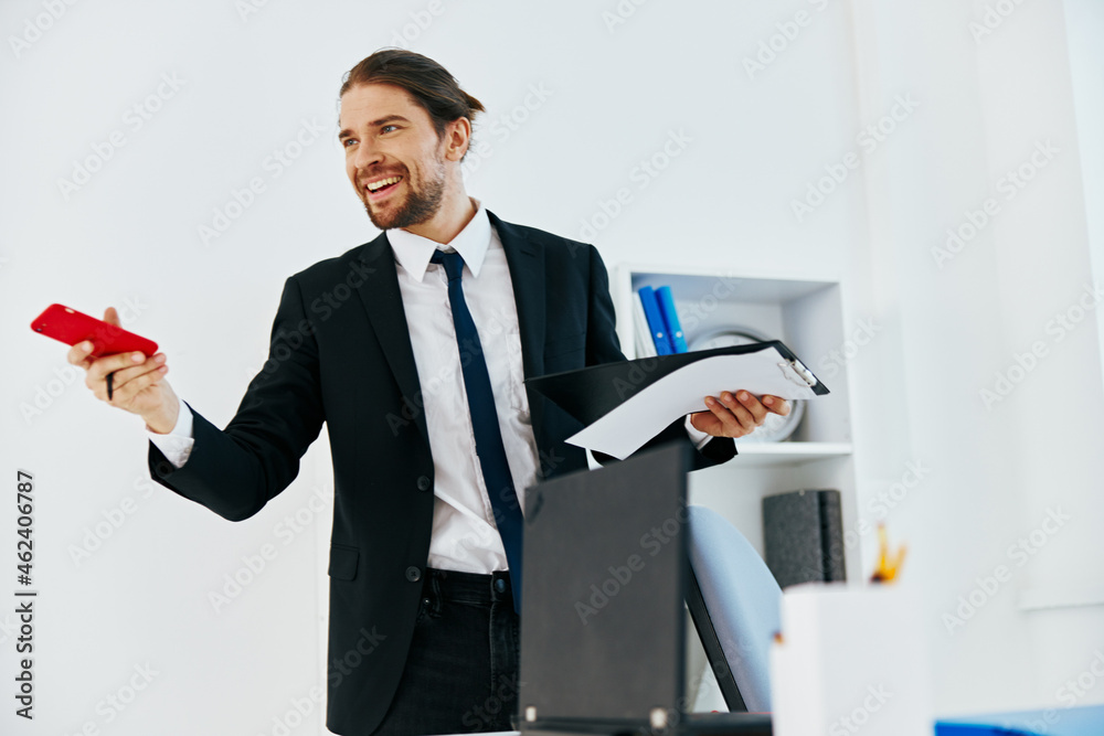 businessman holding a phone telephone office technologies businessman holding a phone telephone office technologies