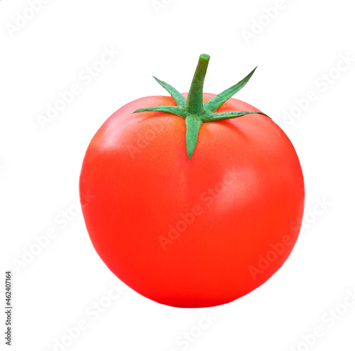 one fresh red tomato isolated on white background with clipping path.