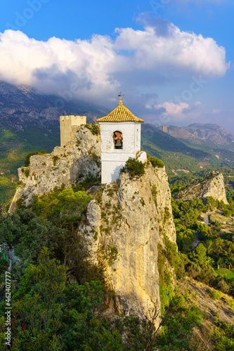 Guadalest church and castle built on top of a rocky cliff. Alicante.