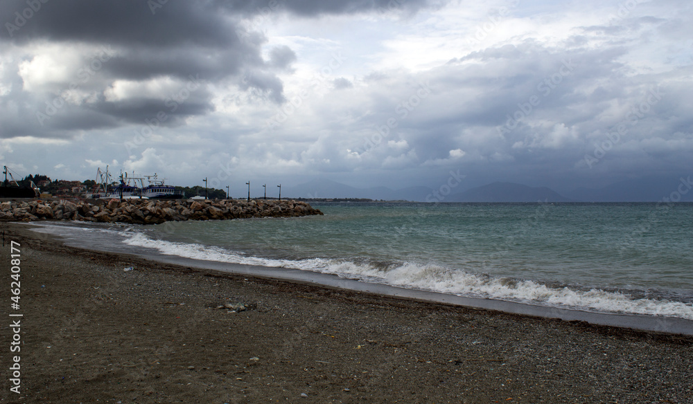 end of summer - September - empty beach in Europe - Greece - Euboea island - Pefki village 