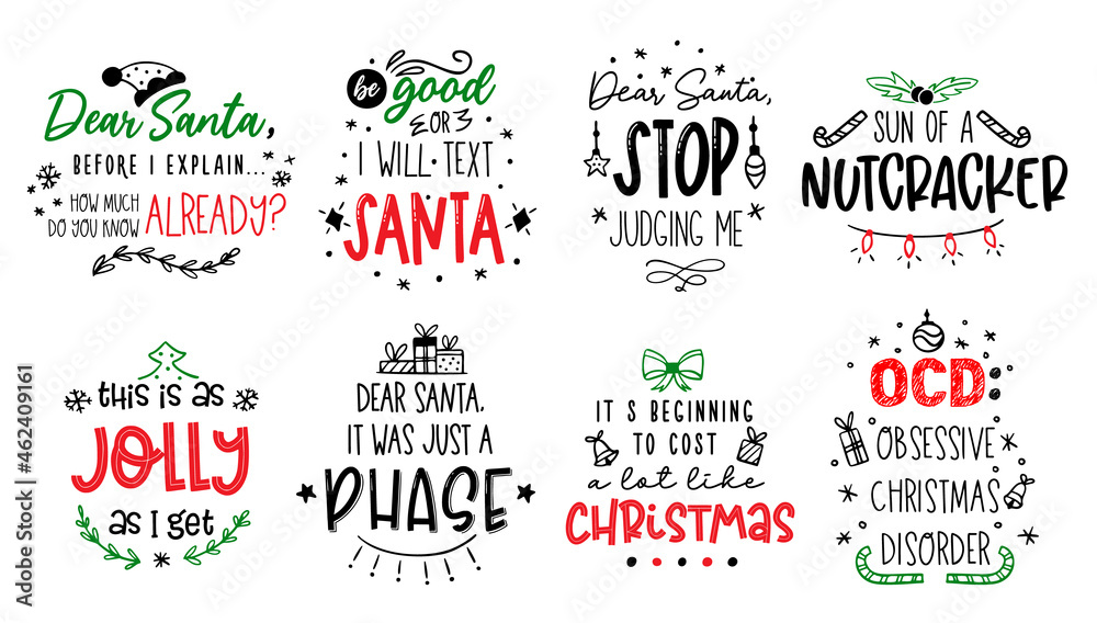Christmas funny quotes Vector card text about Santa - obrazy, fototapety, plakaty 