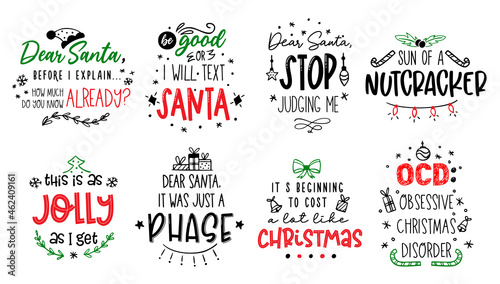Christmas funny quotes Vector card text about Santa photo