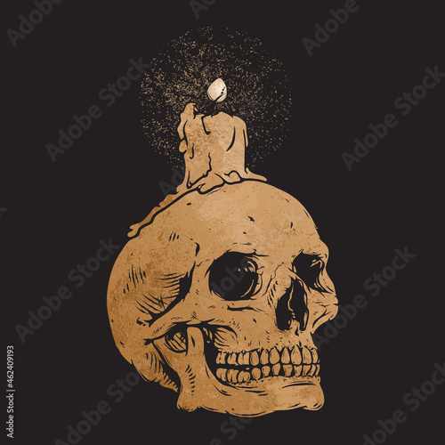 Human Skull With Candle, Skeleton, Memento Mori, Clipart, Vector illustration photo