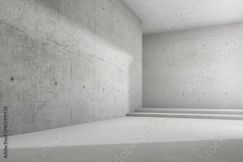 Fototapeta Naklejka Na Ścianę i Meble -  3d render of empty concrete room with large wall structure.