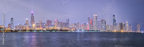 Panorama of Chicago Skyline at Night