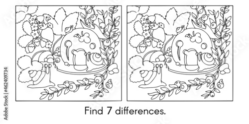 Find differences. Snail at home. logical task