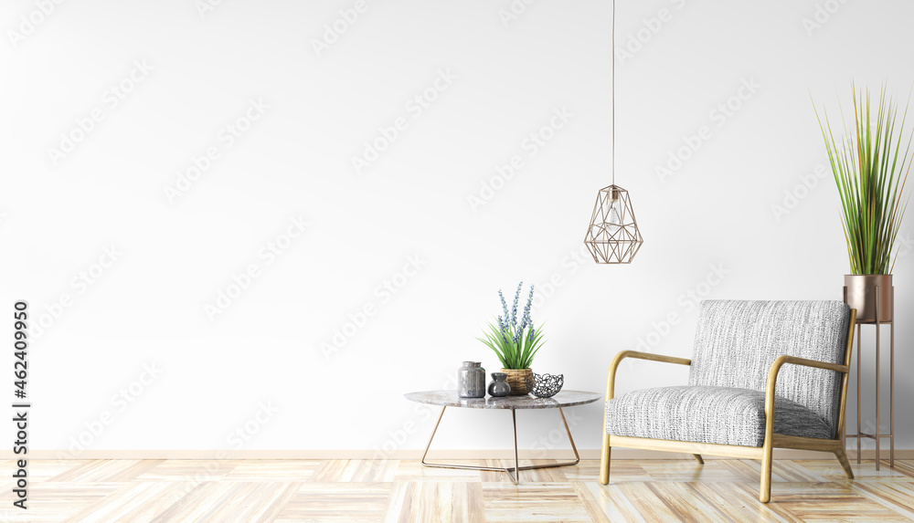 Interior with armchair and coffee table 3d rendering - obrazy, fototapety, plakaty 