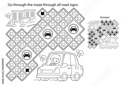 Maze or Labyrinth Game. Puzzle. Coloring Page Outline Of cartoon car with driver. Transport or vehicle. Coloring book for kids.