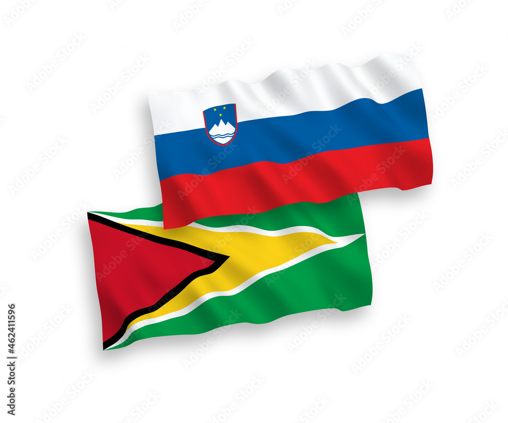 Flags of Slovenia and Co-operative Republic of Guyana on a white background Flags of Slovenia and Co-operative Republic of Guyana on a white background