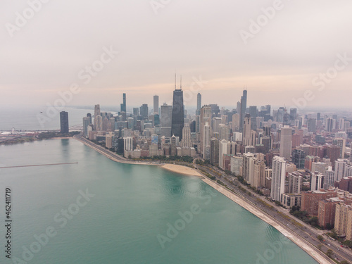 Chicago Skyline from Above Near Lakefront Trail