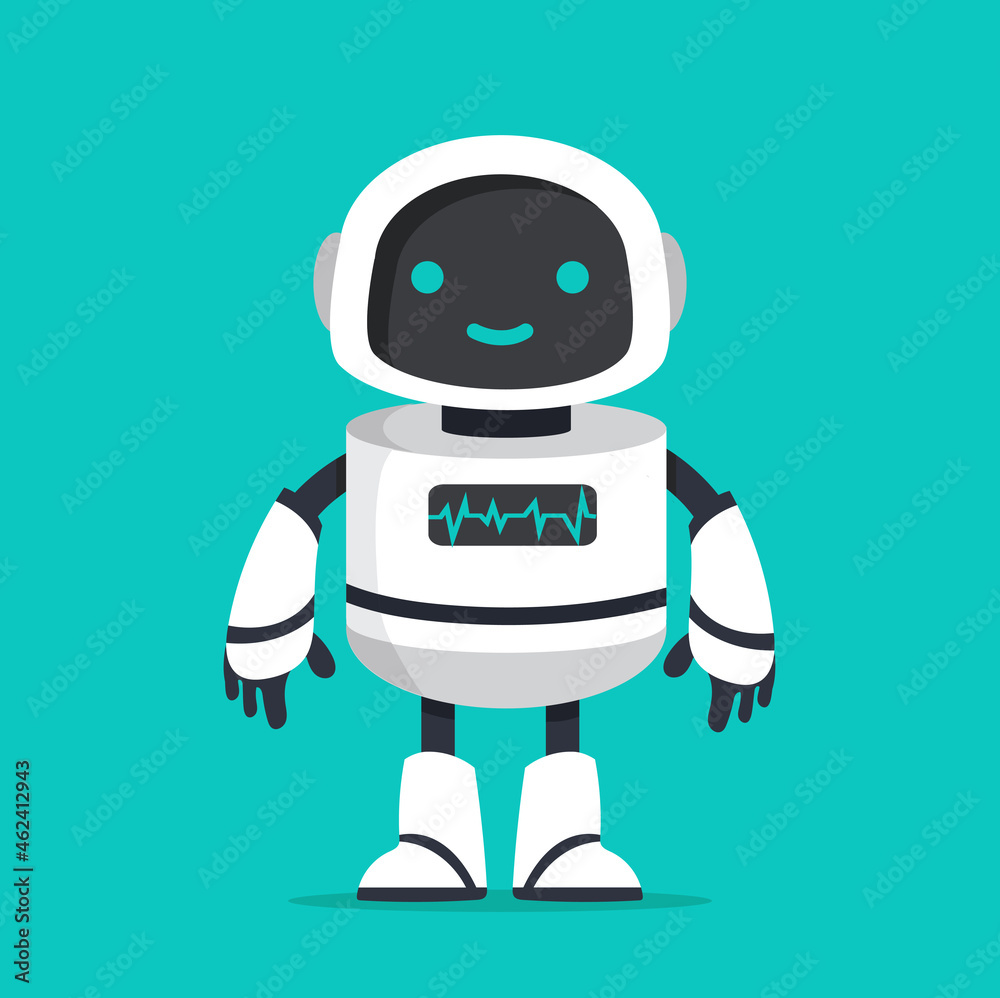 Flat white Ai robot character vector Flat white Ai robot character vector