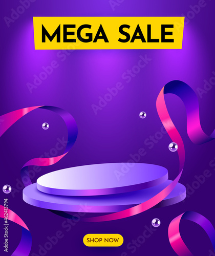 Colorful discount sale podium. Special offer composition.