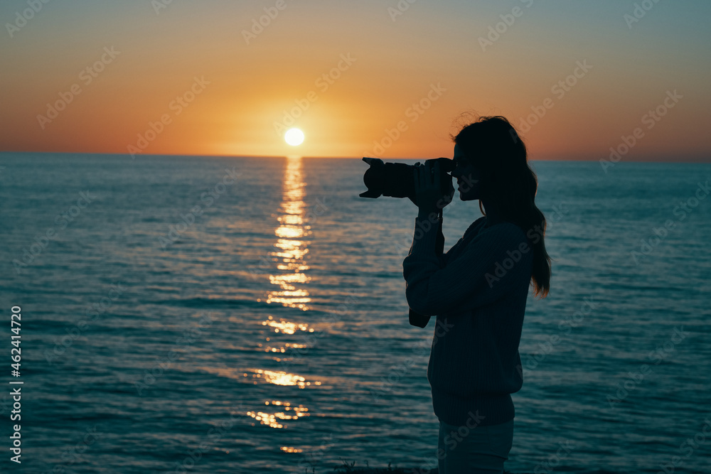 woman photographer outdoors sunset fresh air landscape
