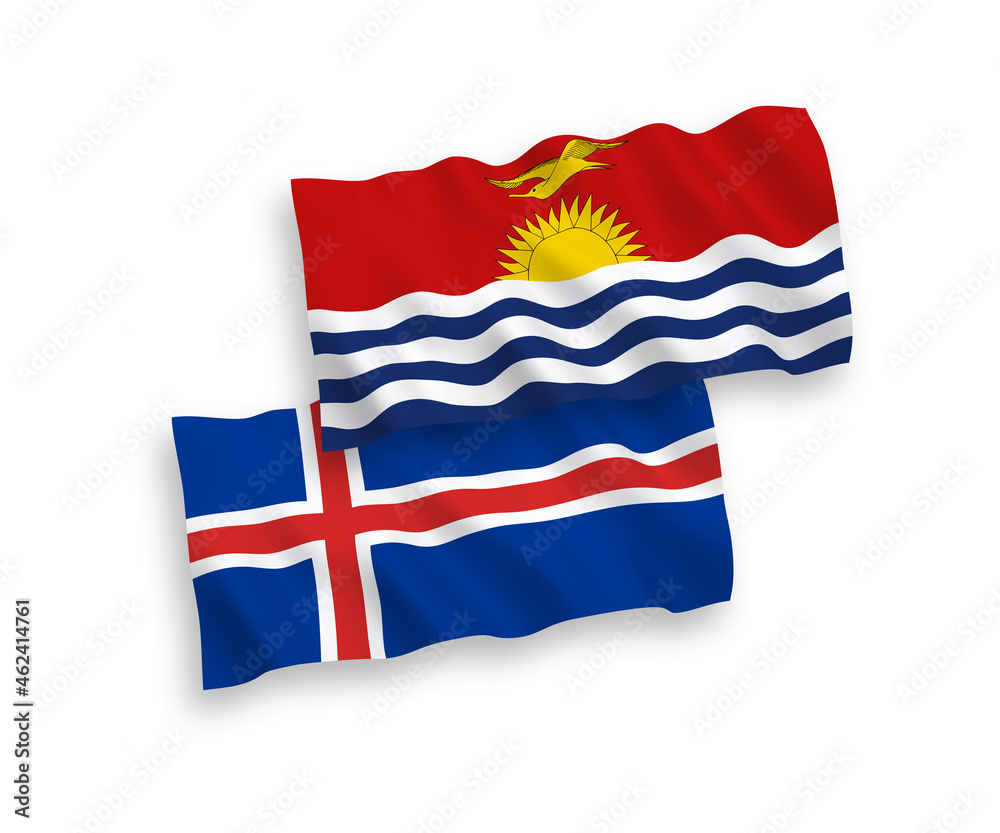 Flags of Republic of Kiribati and Iceland on a white background Flags of Republic of Kiribati and Iceland on a white background