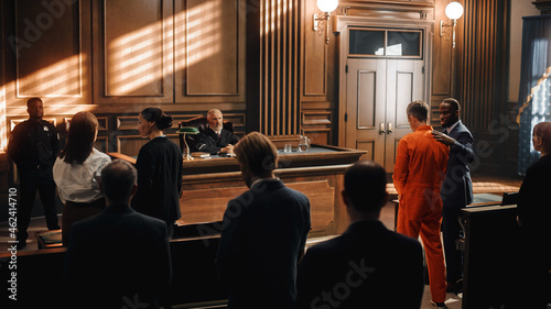 Canvastavla Court of Law and Justice Trial: Imparcial Honorable Judge Pronouncing Sentence, Striking Gavel