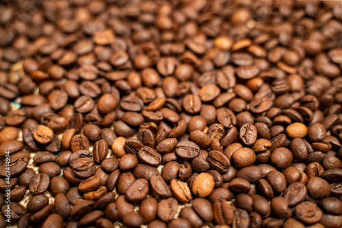 Coffee beans background, shallow depth of field, 