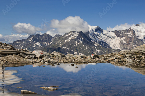 Panoramic view of idyllic alpine lake in Italy
