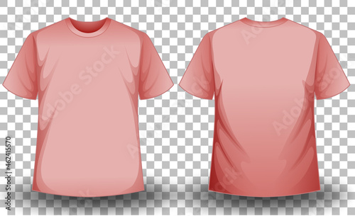 Front and back of pink t-shirt on transparent background