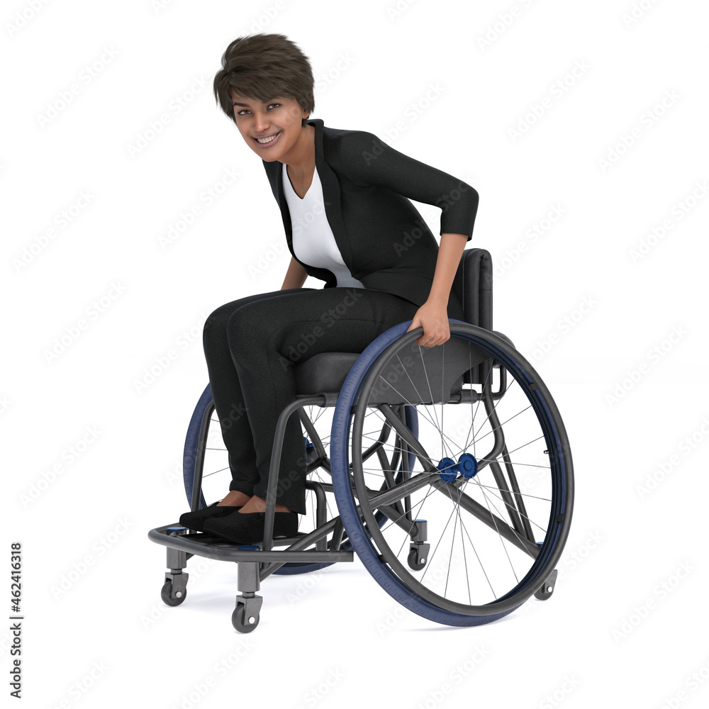 3D Render : A young woman is sitting in a wheelchair, isolated
3D Render : A young woman is sitting in a wheelchair, isolated