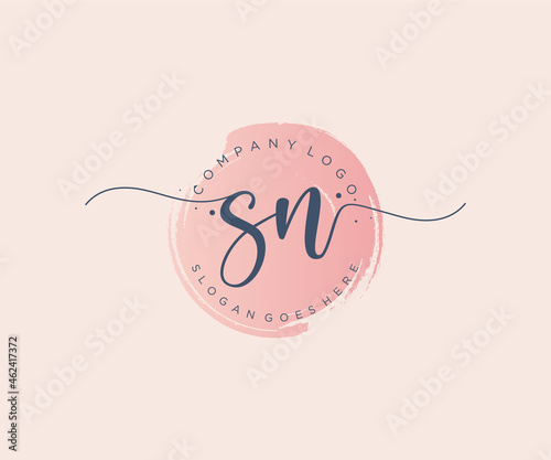 Initial SN feminine logo. Usable for Nature, Salon, Spa, Cosmetic and Beauty Logos. Flat Vector Logo Design Template Element.