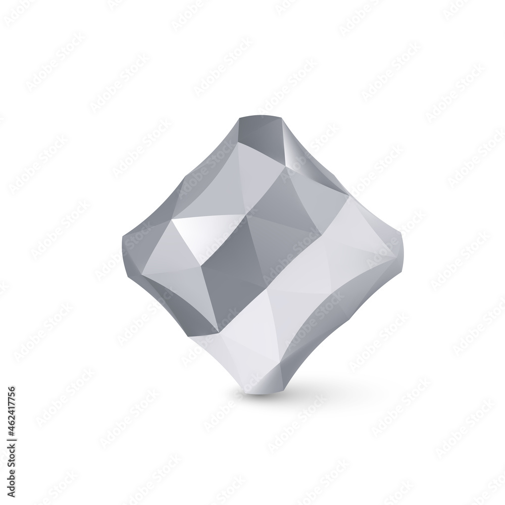Low Poly Cubical Object, Geometric Wireframe Shape, or Gray Crystal Polyhedron with Shadow Effect on White Background Low Poly Cubical Object, Geometric Wireframe Shape, or Gray Crystal Polyhedron with Shadow Effect on White Background