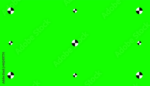 Chroma key, blank green background with motion tracking points. Visual effects compositing. Screen backdrop template. Vector illustration.