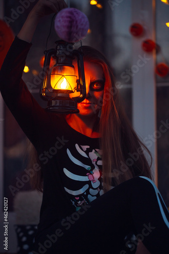 Woman preparing for Halloween