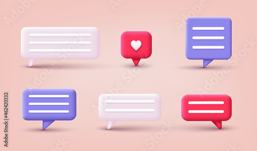 Set of 3d speak bubble. Chatting box, message box. 3D Web Vector Illustrations.