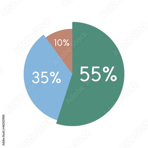 colorful pie chart,circle percentage diagram infographic vector illustration.55,35,10