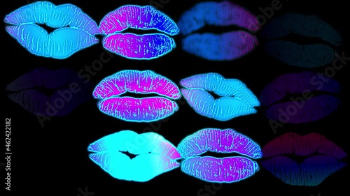Neon Lips Kiss Alpha Channel Looped Video