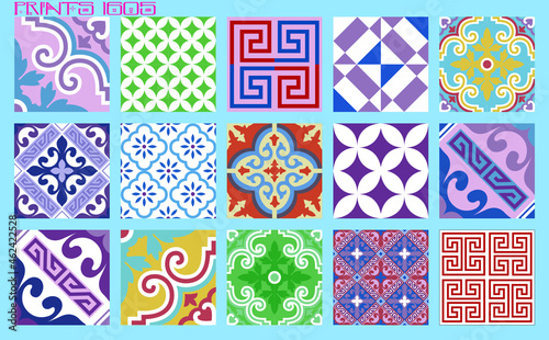 Pattern vector tiles traditional textures ornamental ceramics Spanish Portuguese Mexican Arabic Moroccan Italian colonial hydraulic majolica Turkish azulejos baldosas losetas racholas cerámicas