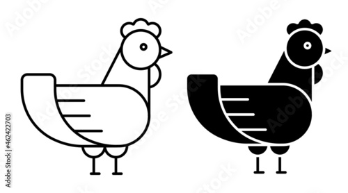 Linear icon. Home chicken. Farm bird laying eggs. Simple black and white vector isolated on white background