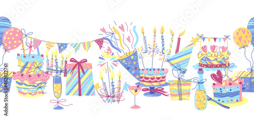 Happy Birthday seamless pattern. Celebration or holiday items.