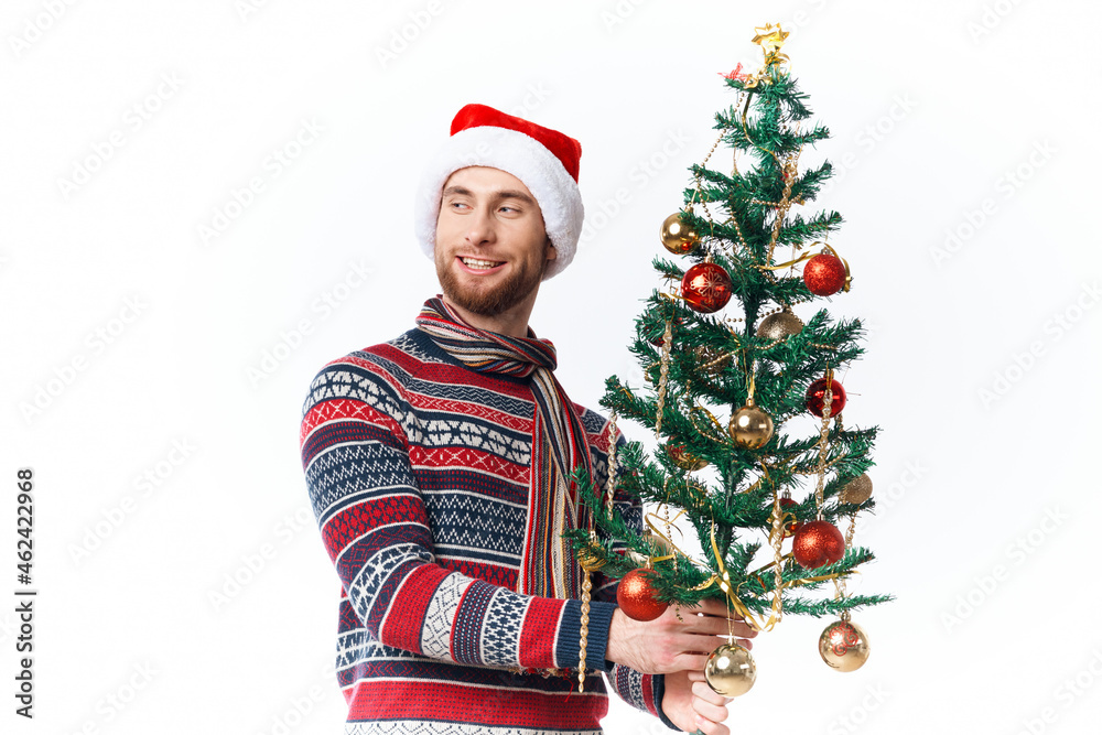 Cheerful man in a santa hat Christmas decorations holiday New Year studio posing Cheerful man in a santa hat Christmas decorations holiday New Year studio posing