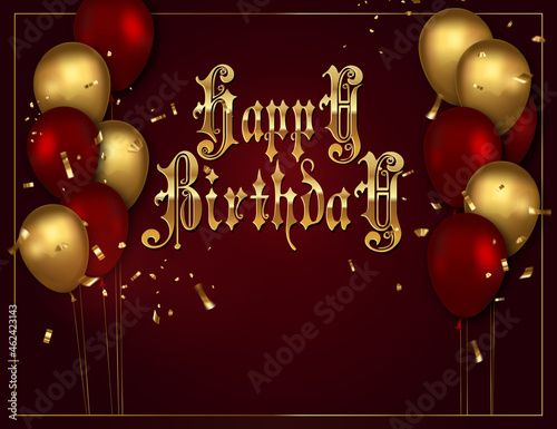Gothic Birthday card with red and gold balloons