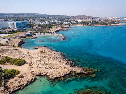Fototapeta Naklejka Na Ścianę i Meble -  Aerial view on clear blue water of Mediterranean Sea. Cyprus