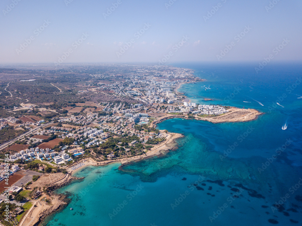 Aerial view on city resort on the Mediterranean sea coast